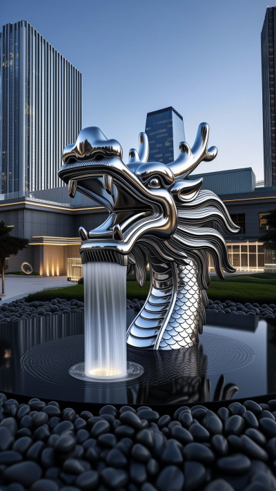 鏡面不銹鋼流水龍頭水景動物雕塑