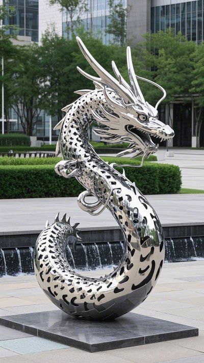 鏡面鏤空不銹鋼龍雕塑