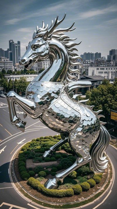 大型城市地標(biāo) 不銹鋼龍馬景觀大雕塑