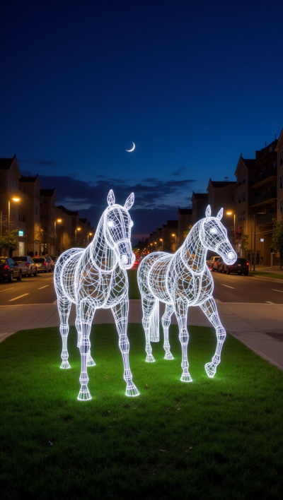 不銹鋼網格編織發光馬雕塑