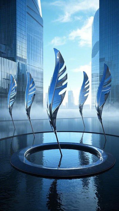 鏡面不銹鋼羽毛藝術雕塑擺件