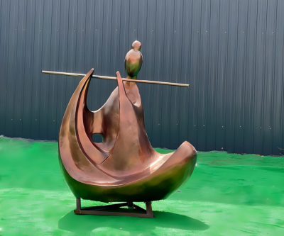 玻璃鋼仿紅銅創意吹笛子的抽象古代人物雕塑