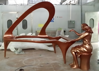 玻璃鋼仿銅園林景觀美陳裝飾擺件彈鋼琴的人物雕塑