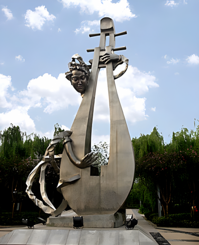 城市景觀大型不銹鋼藝術景觀抽象彈琵琶的人物雕塑