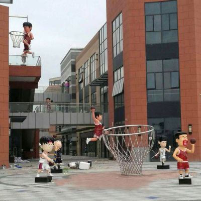 小區景觀裝飾擺件玻璃鋼打籃球的卡通人物雕塑