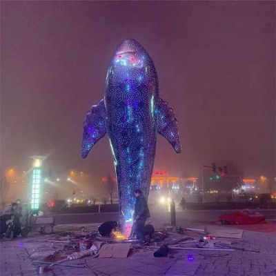 城市景觀裝飾擺件不銹鋼大型動(dòng)物景觀鯨魚(yú)雕塑