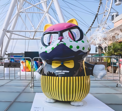 商業(yè)街廣場美陳裝飾品擺件玻璃鋼彩繪創(chuàng)意動物景觀貓雕塑