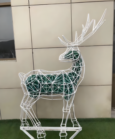 公園發(fā)光動(dòng)物景觀擺件不銹鋼抽象編織鏤空梅花鹿雕塑
