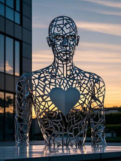 不銹鋼編織網格鏤空抽象人物雕塑
