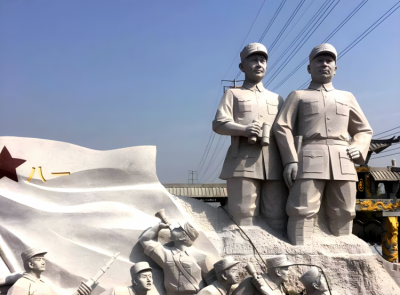 紅色文化主題雕塑劉鄧八路軍人物石雕景觀雕塑