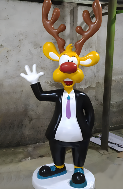 商場店鋪玻璃鋼樹脂卡通動物景觀擺件擬人創意梅花鹿雕塑