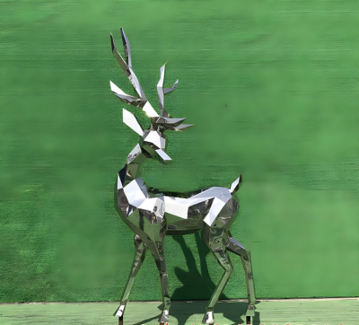 售樓部創意動物景觀擺件不銹鋼幾何抽象塊面小鹿雕塑