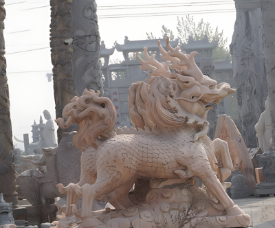 景區大型動物景觀石雕麒麟雕塑