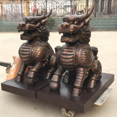戶外酒店銅雕招財神獸麒麟雕塑