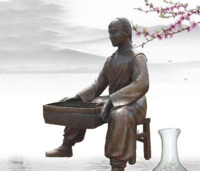 公園銅雕曬茶葉小品人物雕塑
