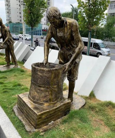 園林戶外玻璃鋼仿銅烘干的制茶人物雕塑