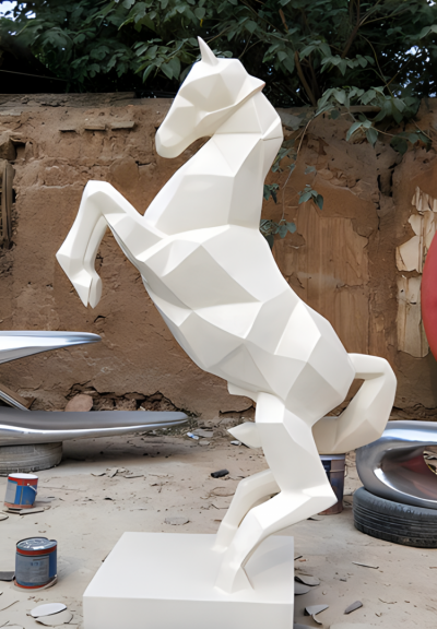 創意抽象動物景觀擺件玻璃鋼幾何塊面十二生肖馬雕塑