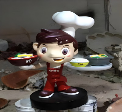 飯店端盤子上菜的卡通廚師小子雕塑
