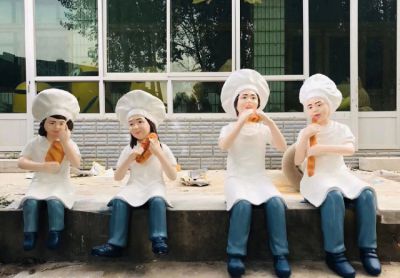 玻璃鋼卡通人物吃面包的面點(diǎn)廚師雕塑