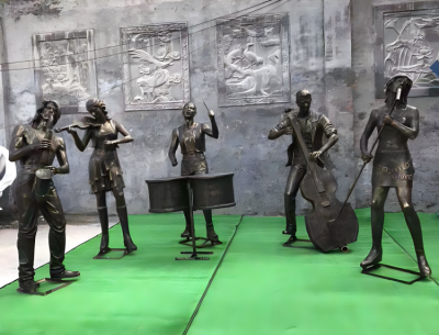 公園吹拉彈唱人物小品玻璃鋼雕塑