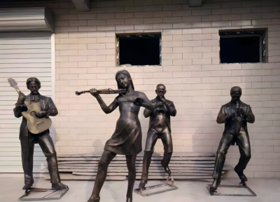 演奏樂器人物玻璃鋼仿銅園林擺件