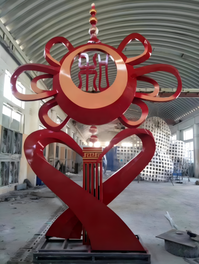 “和”字不銹鋼中國結造型景觀雕塑